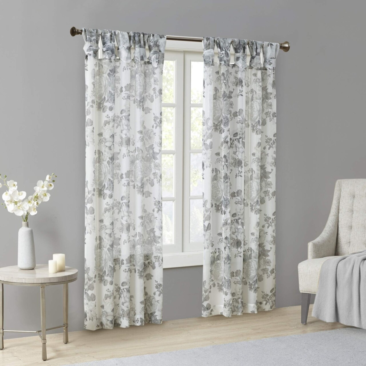 Madison Park Simone Floral Design Sheer Window Curtain Voile Privacy Drape for Bedroom, Livingroom, 50" x 84", White
